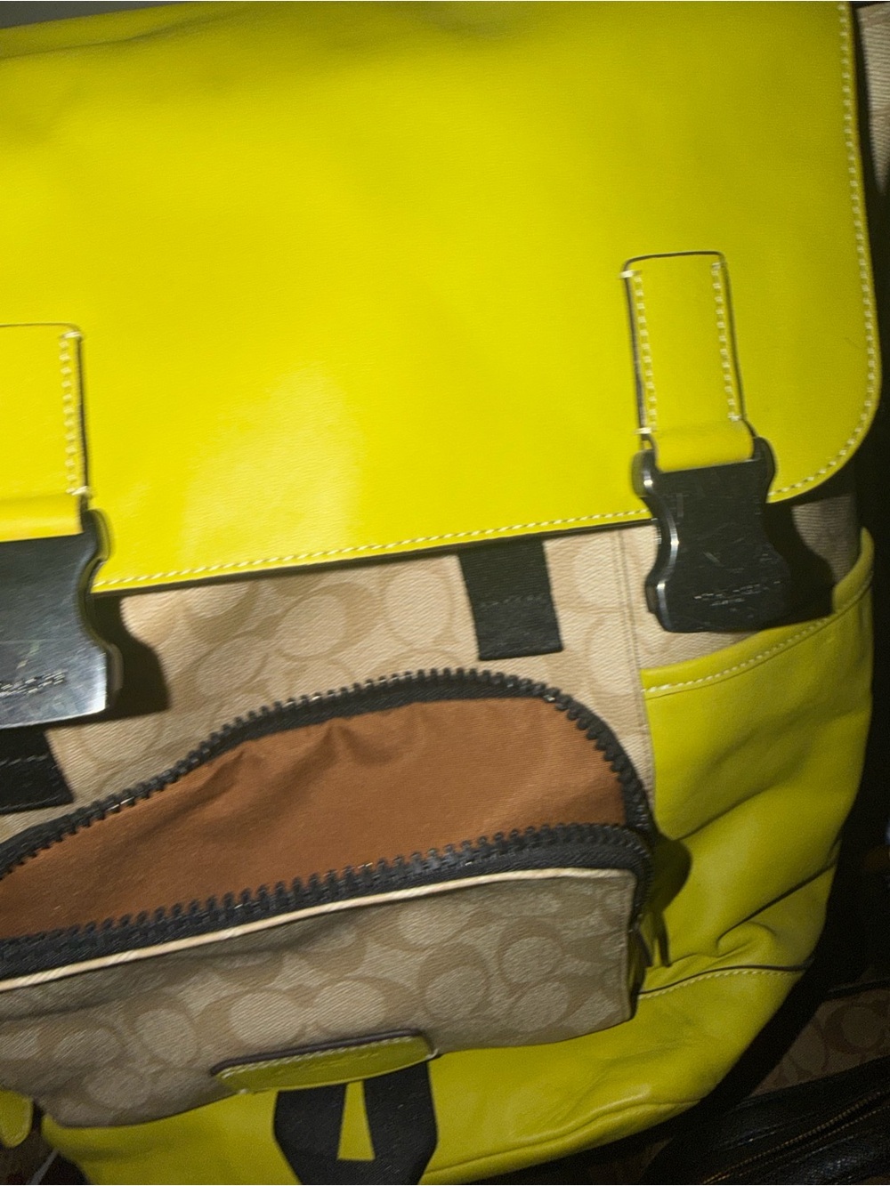 Coach Yellow-Green Signature Canvas Backpack - Picture 6 of 7